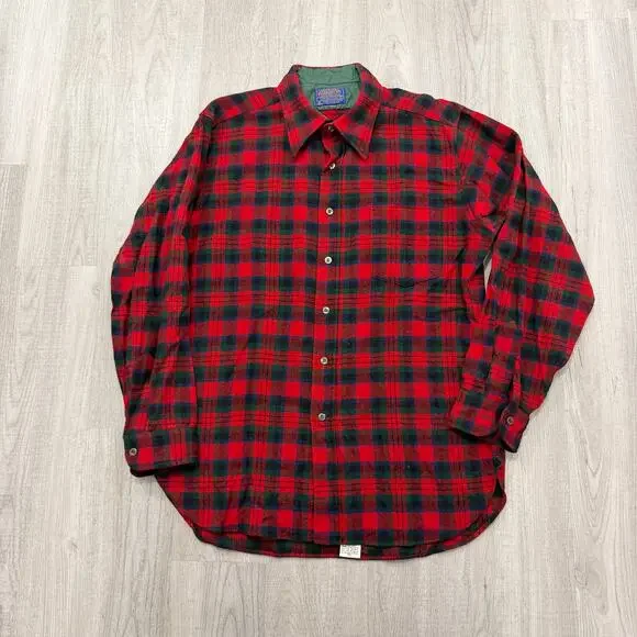 Vintage Pendleton Wool Flannel Shirt Men's Large Red Green Tartan Plaid 90s USA - Picture 1 of 16